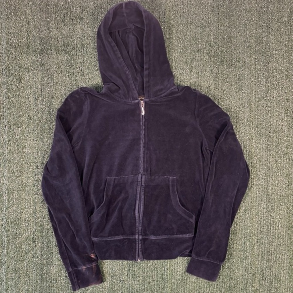 Juicy Couture Velour Hoodie Kids XL Navy Blue Fair Once Upon a Time Back Graphic